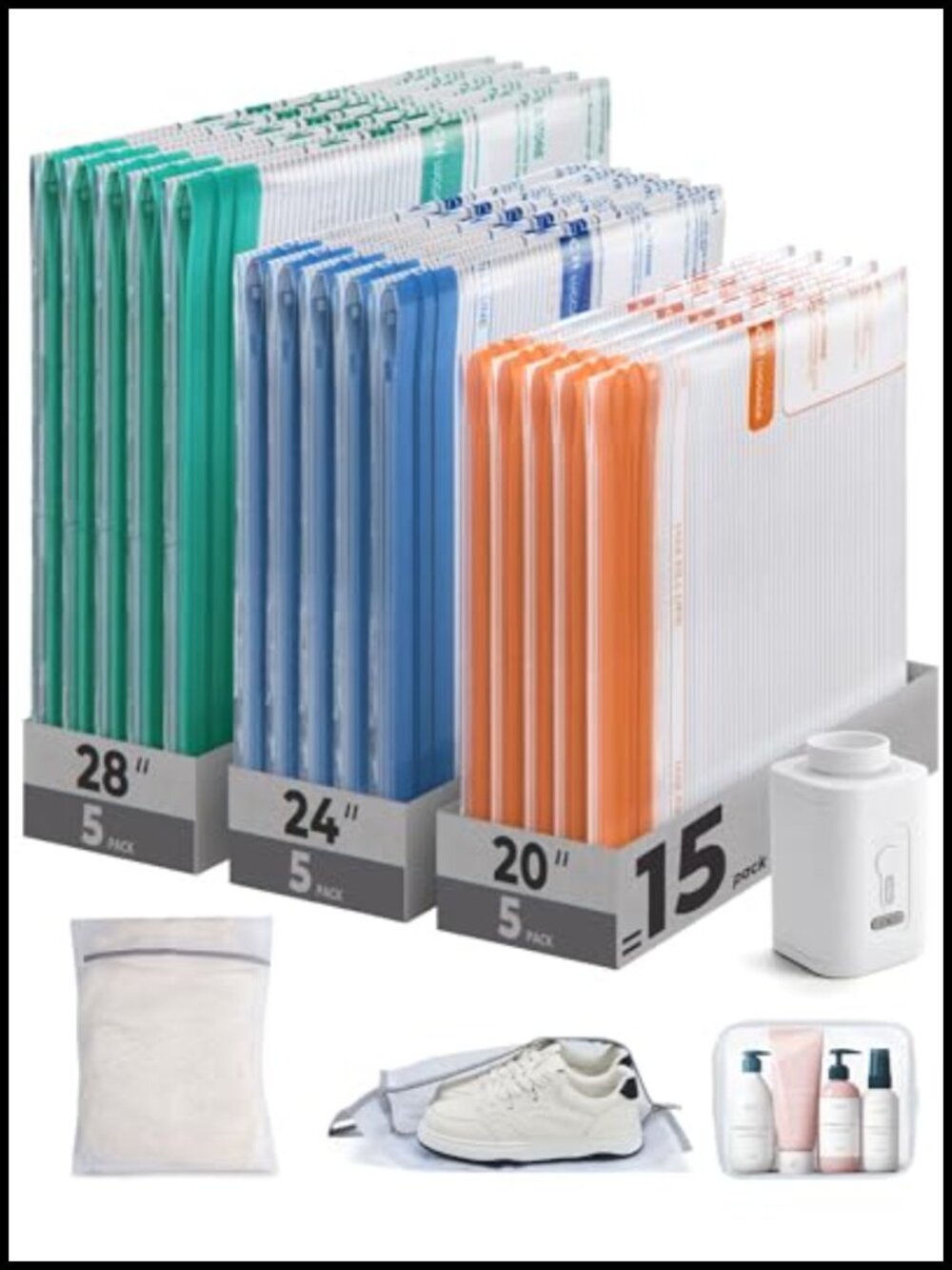 18PC Travel Vacuum Storage Bags Rechargeable Electric Pump Space Saver